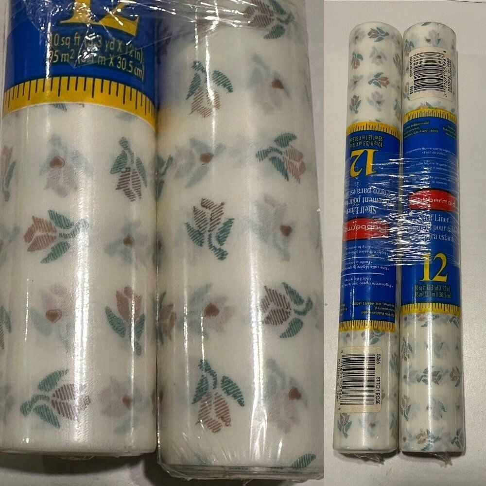 Vintage 1989 Contact Paper Self Adhesive Shelf Liner Stitch Rose, Rubbermaid